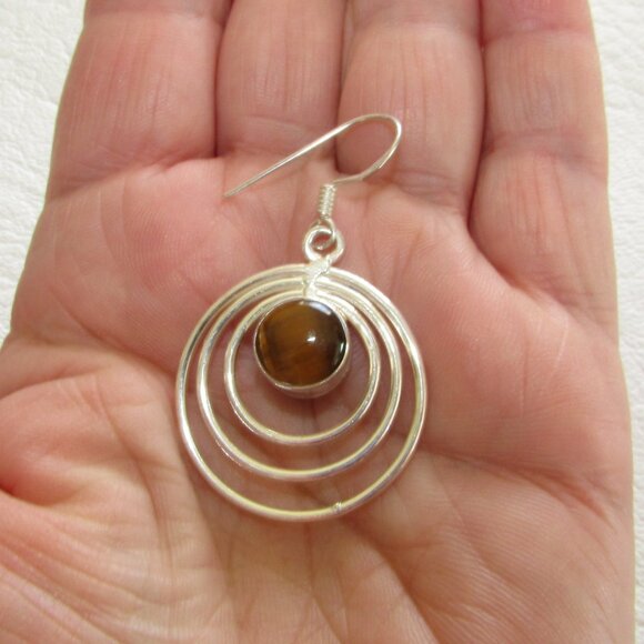 Silver Tiger Eye Stone Multi-Hoop Earrings - Picture 3 of 3